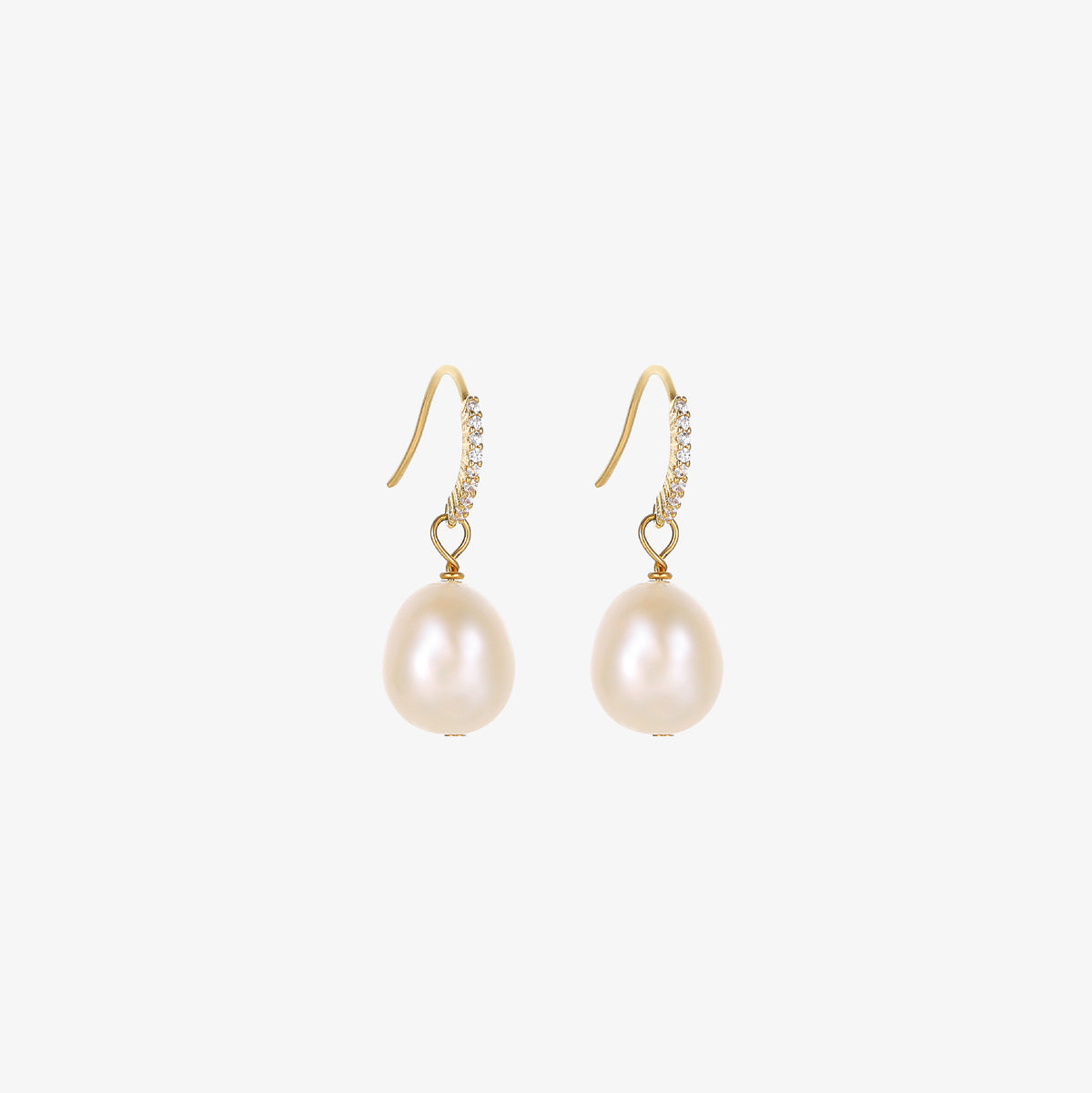 White Anna - 18K Bejeweled Classic Natural Pearl Drop Earrings