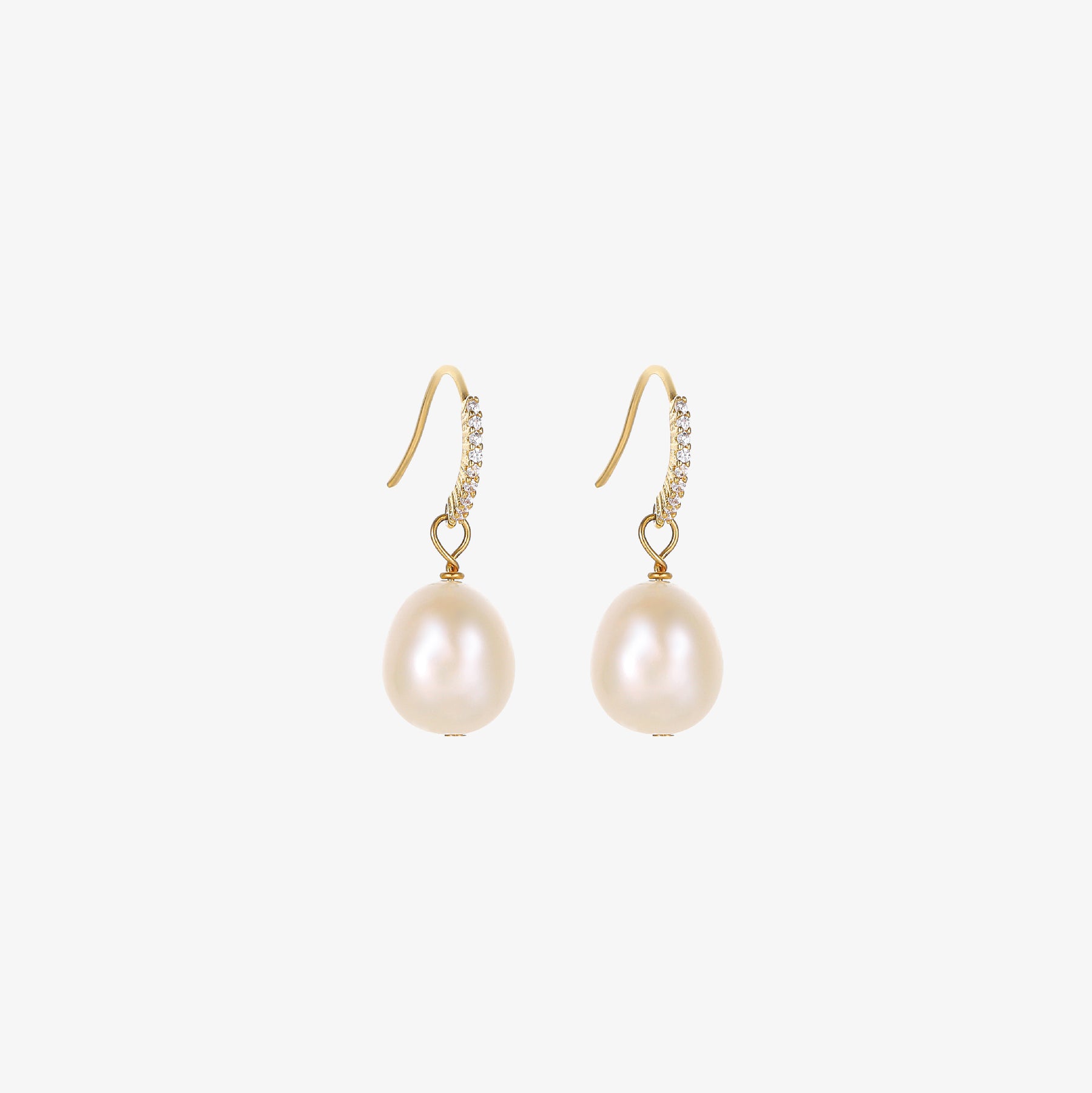 White Anna - 18K Bejeweled Classic Natural Pearl Drop Earrings