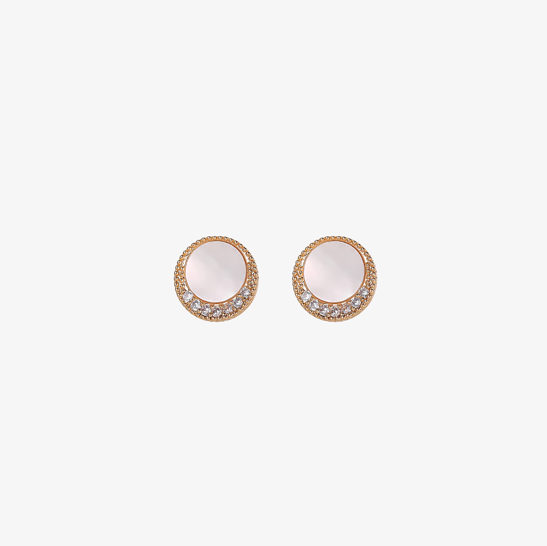 Dawn - 18K Bejeweled Shiny Natural Mother-of-Pearl Stud Earrings