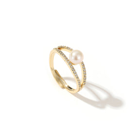 Theodora - 18K Bejeweled Stunning Natural Pearl Ring