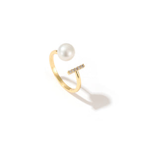 Hestia - 18K Bejeweled Modern Natural Pearl Ring