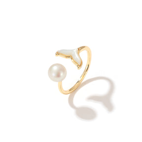 Mermaid - 18K Elegant Mermaid Tail Natural Pearl & Mother-of-Pearl Ring