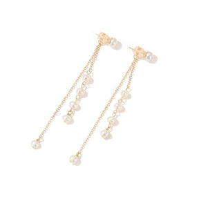 Jocelyn - 18K Romantic Long Chain Natural Pearls Ear Danglers Earrings