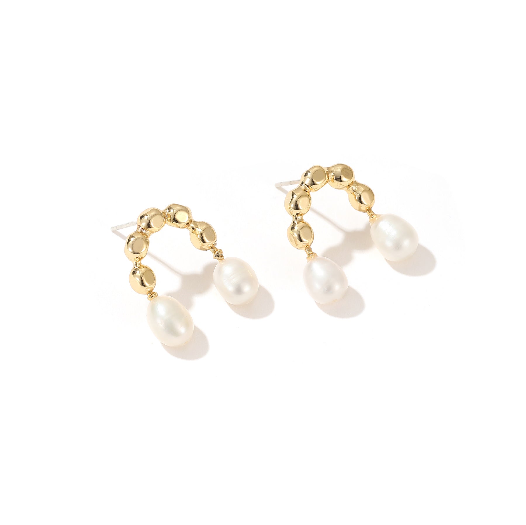 Iris - 18K Modern Double Natural Pearls Drop Earrings