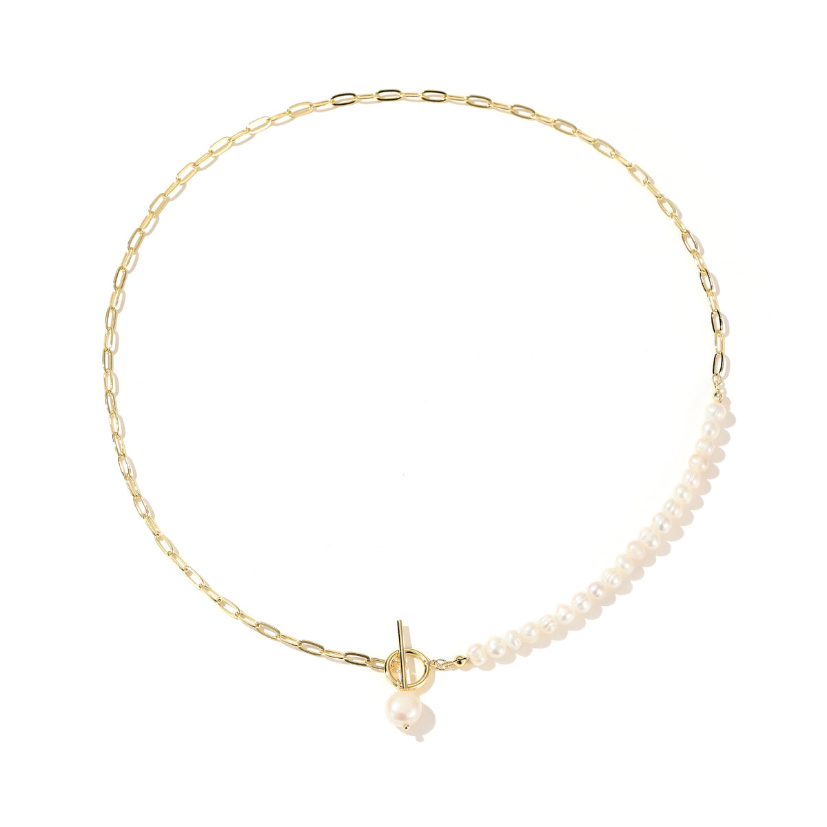 Bethany - Collar moderno de perlas naturales de 14K