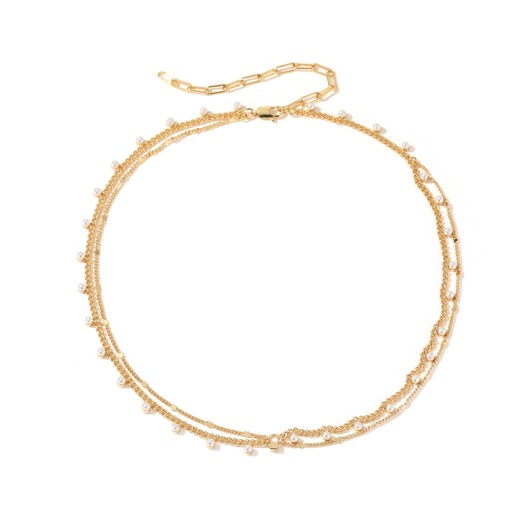 Helena - 18K Boho Style Dainty Chain Flawless Pearls Necklace