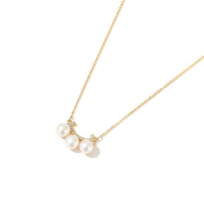 Athena - 18K Delicate Bejeweled Geometric Curved Natural Pearl Necklace