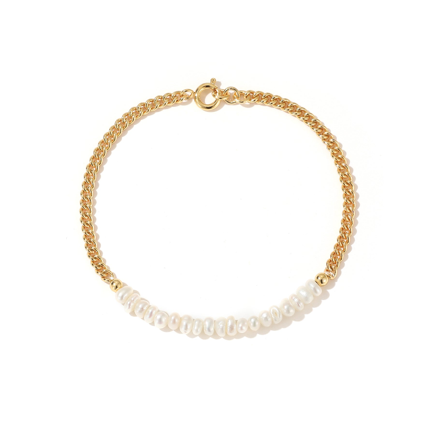 Aspen - 18K Daily Half Chain Half Natural Pearls Beaded Bracelet