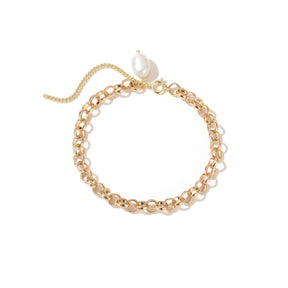 Ida - 14K Solid Chain Interlocking Natural Pearl Bracelet