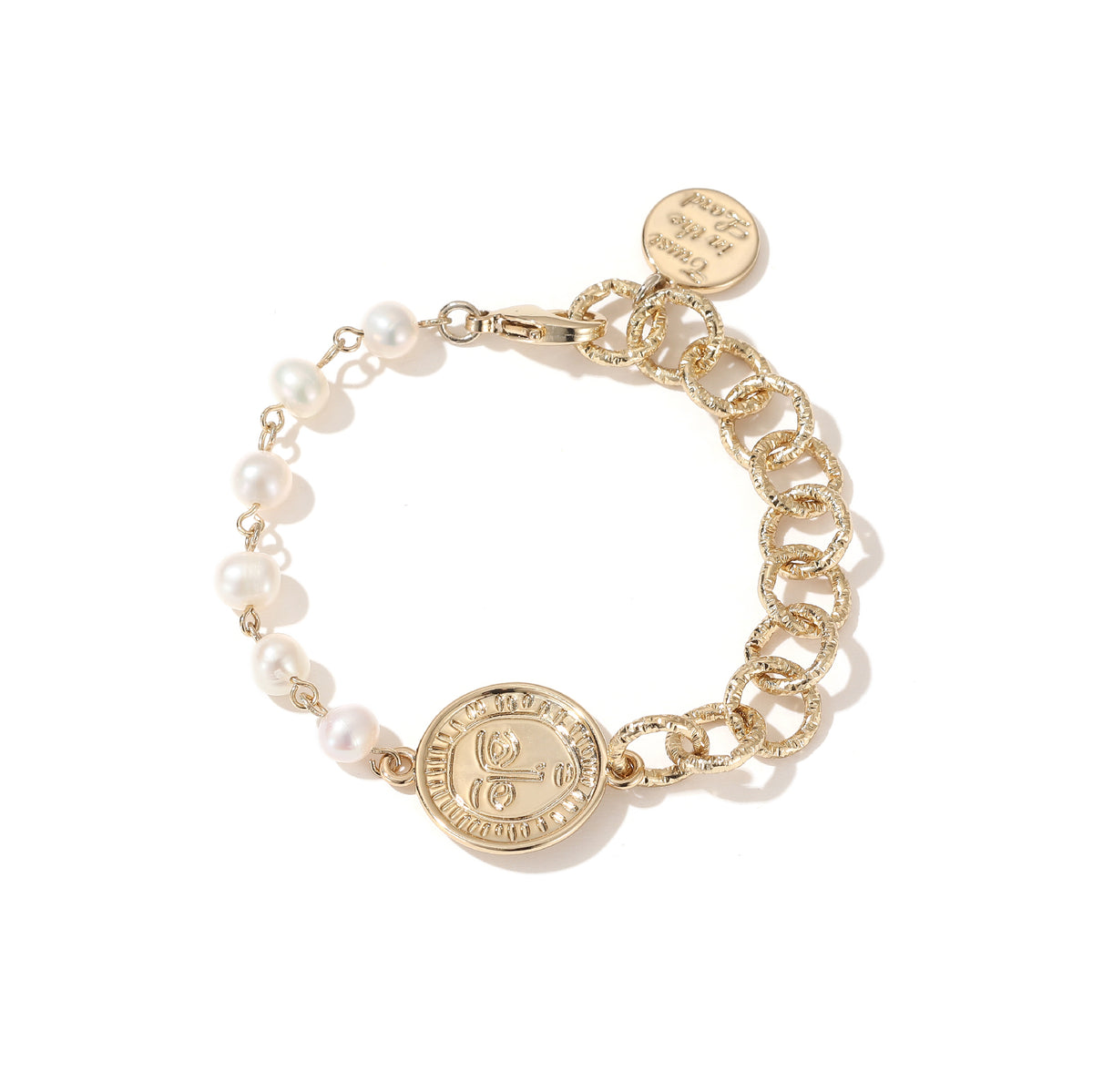 Helios - 18K Vintage Face Pattern Natural Pearls Bracelet