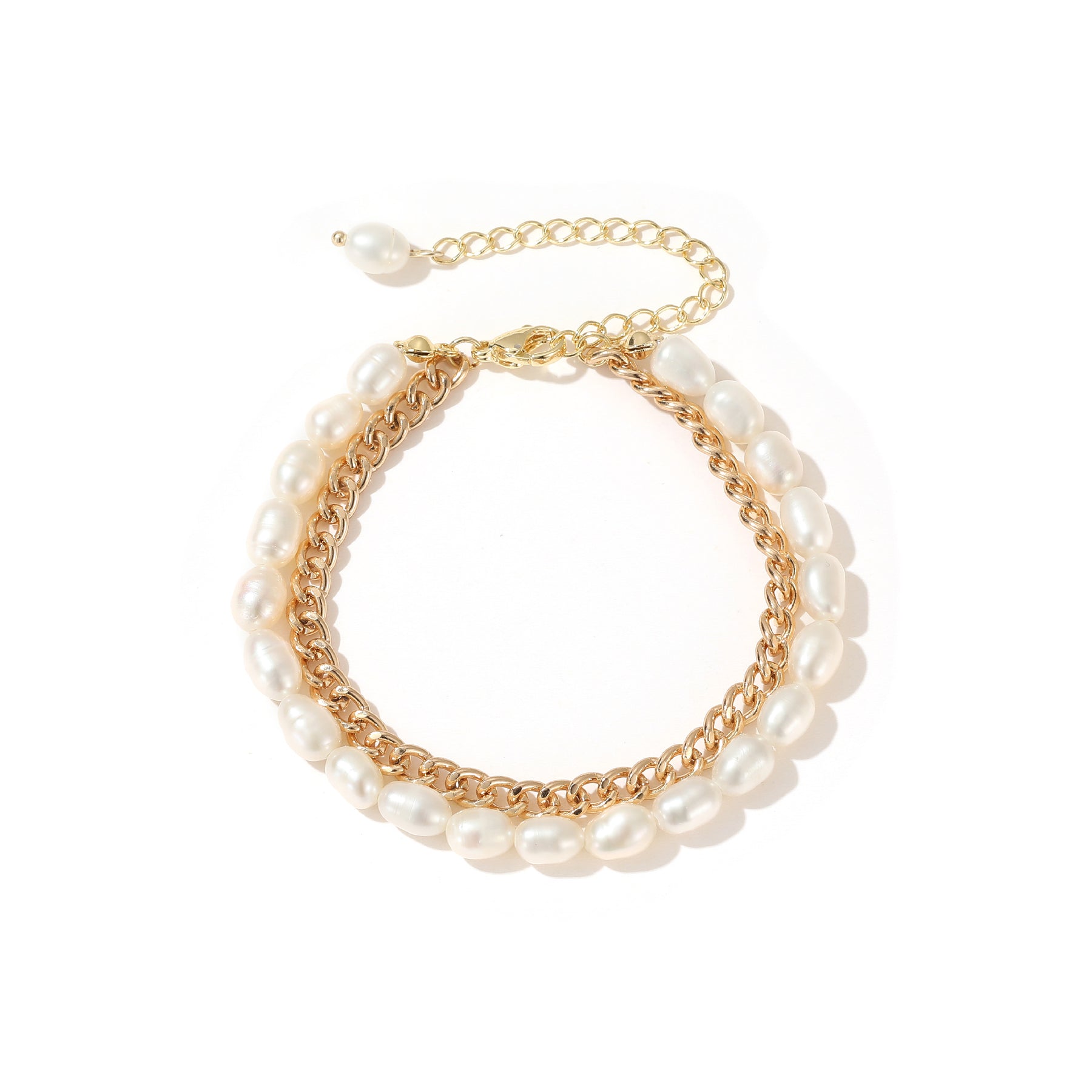 Colette - 14K Modern Overlapping Chain & Natural Pearl Bracelet