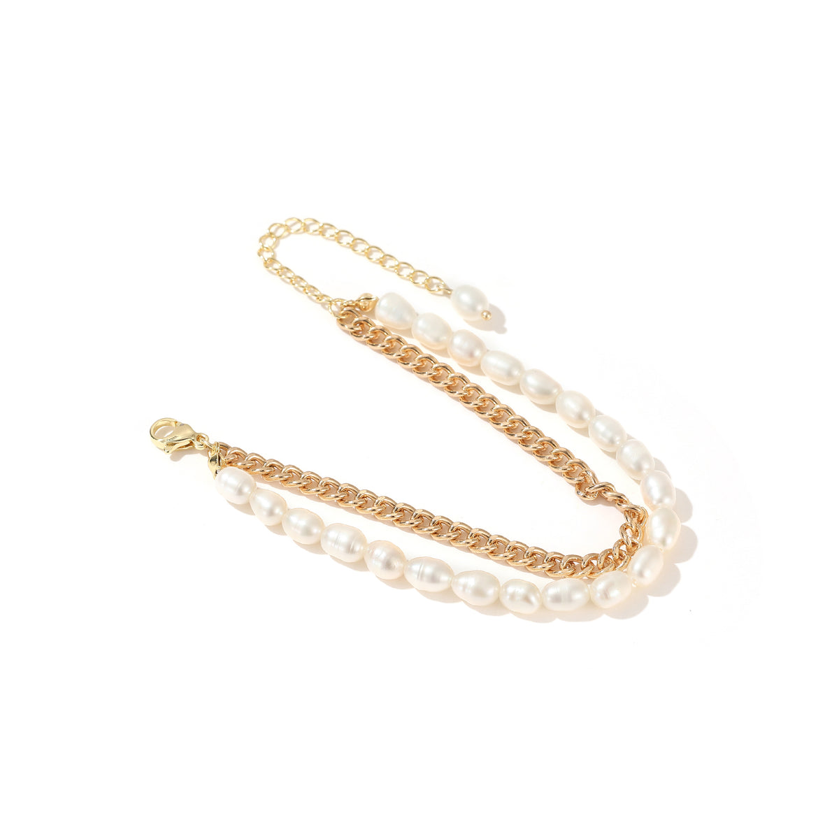 Colette - 14K Modern Overlapping Chain & Natural Pearl Bracelet