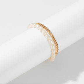 Colette - 14K Modern Overlapping Chain & Natural Pearl Bracelet