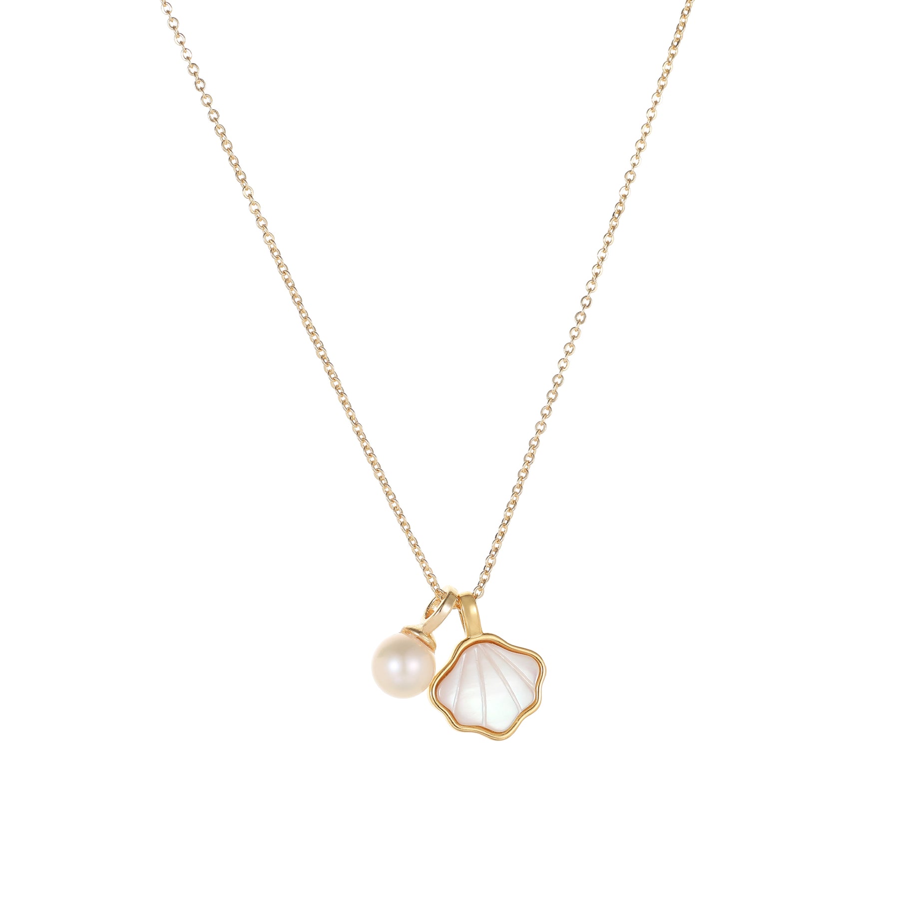 Océane - 18K Shell Shaped Natural Pearl & Mother-of-Pearl Earrings & Necklace & Ring Jewelry Set