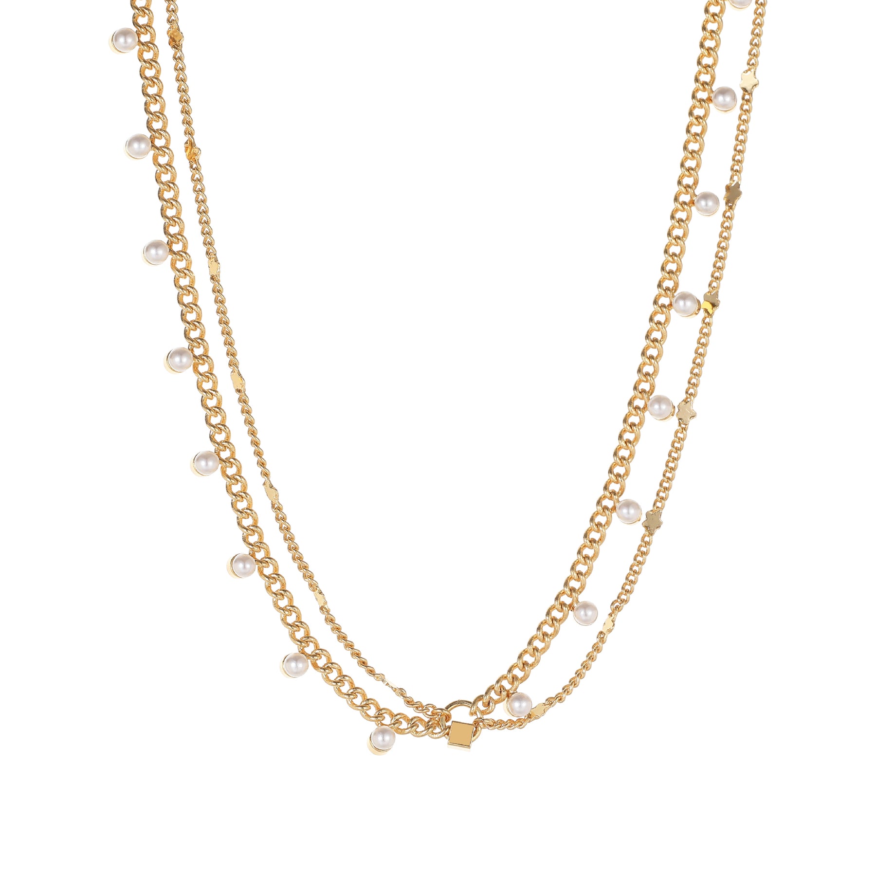 Helena - 18K Boho Style Dainty Chain Flawless Pearls Necklace