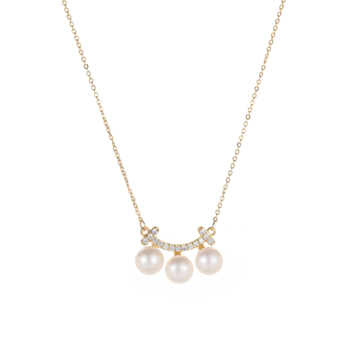 Athena - 18K Delicate Bejeweled Geometric Curved Natural Pearl Necklace