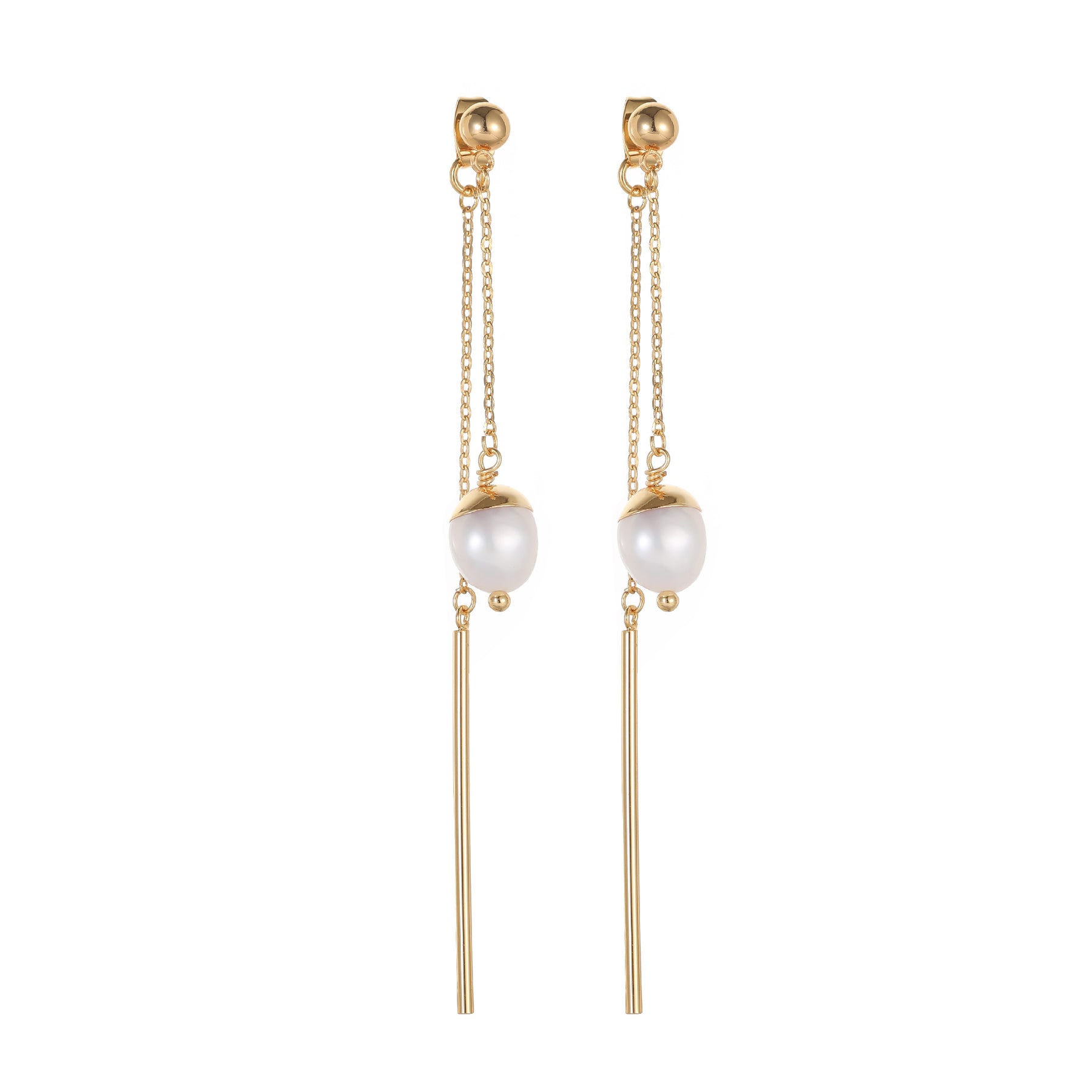 Fernande - 18K Chic Long Chain Natural Pearl Ear Danglers Earrings