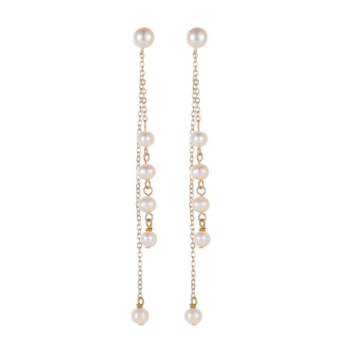 Jocelyn - 18K Romantic Long Chain Natural Pearls Ear Danglers Earrings