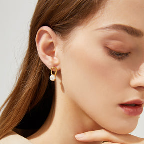 Daphne - 18K Elegant Gold Foil Flawless Pearl Stud Earrings