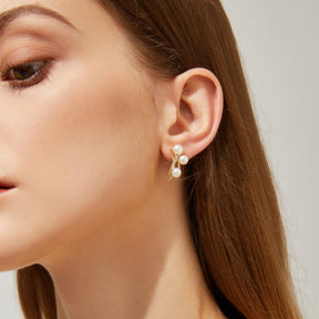 Mariana - Aretes de perlas naturales brillantes con joyas de 18 quilates