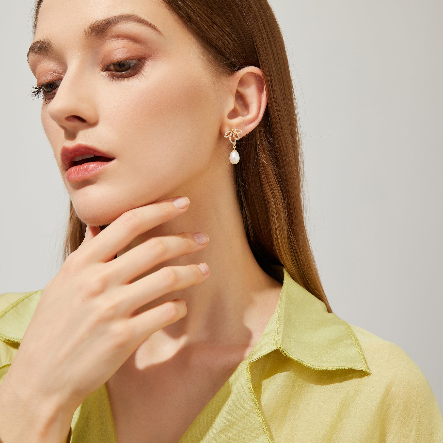 Elle - Pendientes de perlas naturales elegantes con joyas de 18 quilates