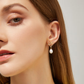 Elle - Pendientes de perlas naturales elegantes con joyas de 18 quilates