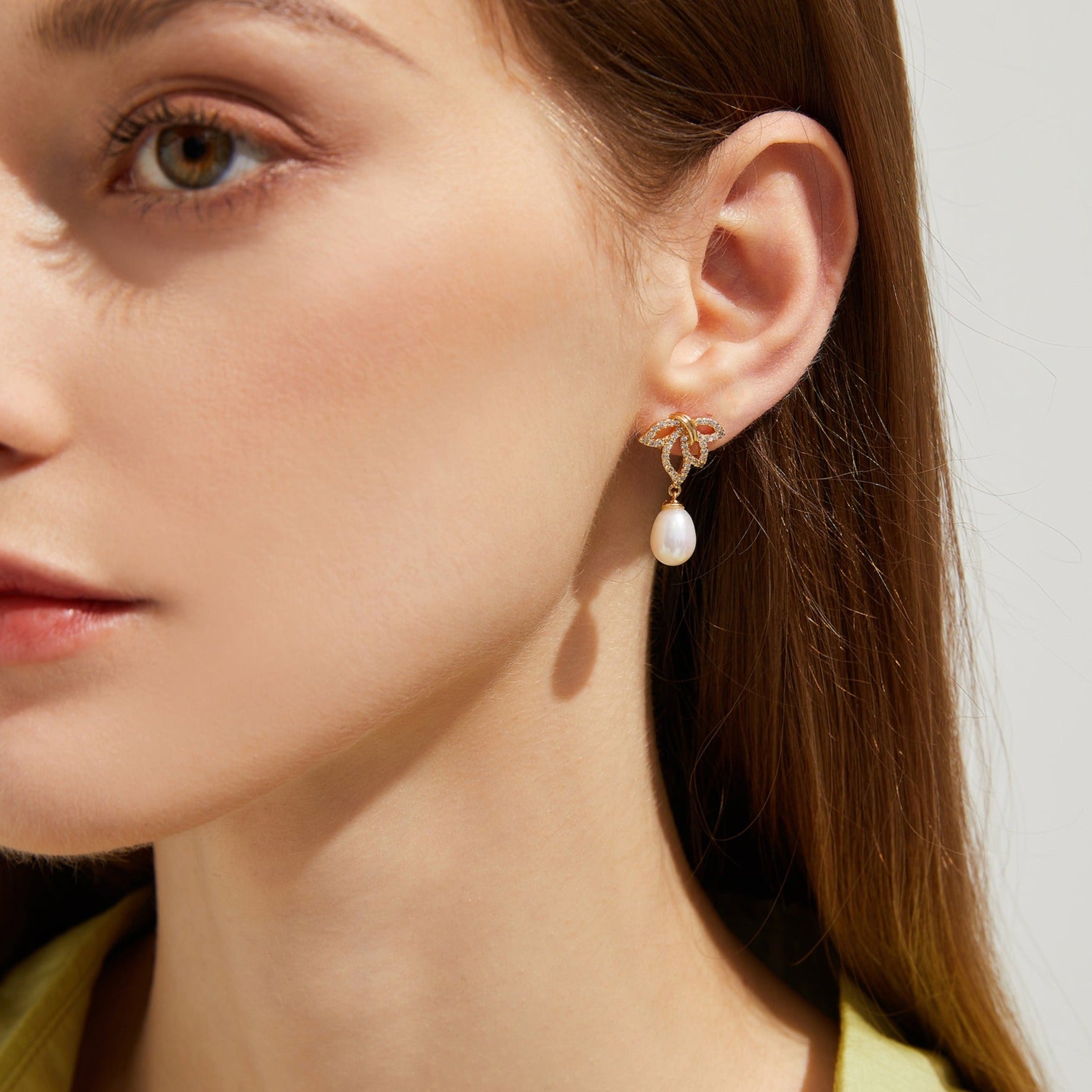 Elle - Pendientes de perlas naturales elegantes con joyas de 18 quilates