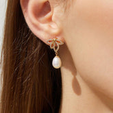 Elle - Bejeweled Elegant Natural Pearl Drop Earrings