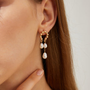 Greta - 18K Trendy Modern Natural Pearls Ear Danglers Drop Earrings