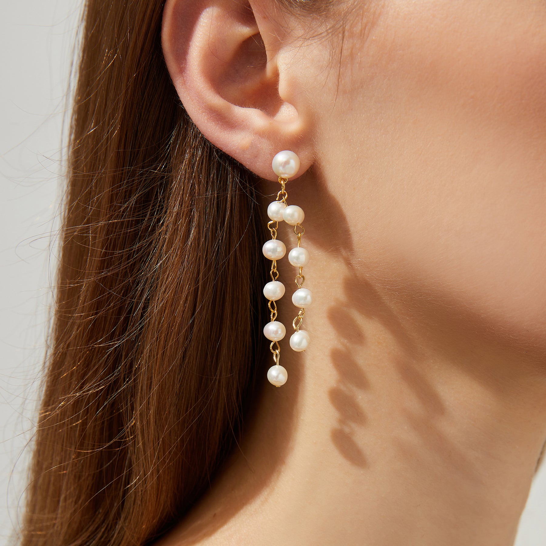 Aurora - 18K & 925 Sterling Silver Stylish Double-Layer Natural Pearls Ear Danglers Earrings