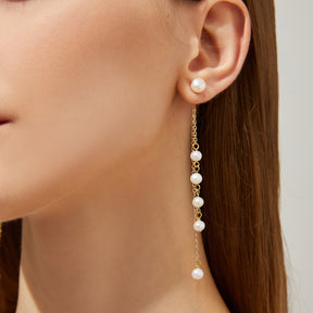 Jocelyn - 18K Romantic Long Chain Natural Pearls Ear Danglers Earrings