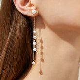 Jocelyn - 18K Romantic Long Chain Natural Pearls Ear Danglers Earrings