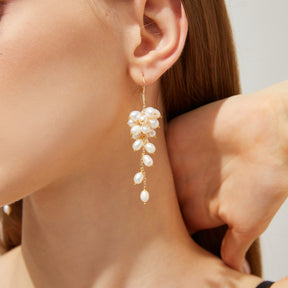 Blossom - 18K Elegant Natural Pearls Cluster Ear Danglers Earrings