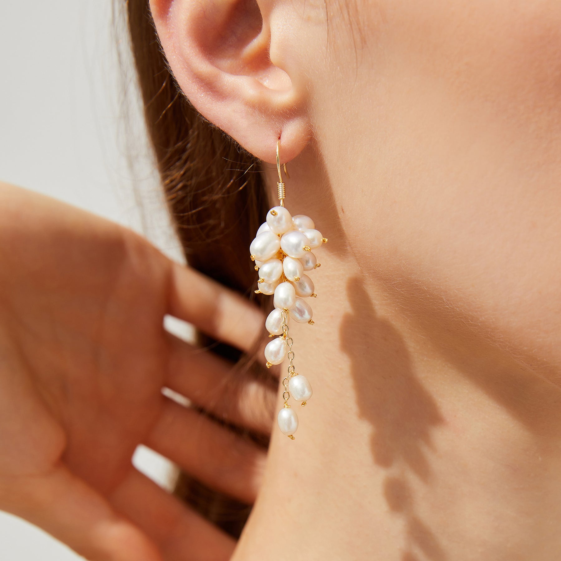 Blossom - 18K Elegant Natural Pearls Cluster Ear Danglers Earrings