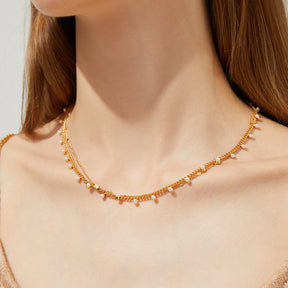 Helena - 18K Boho Style Dainty Chain Flawless Pearls Necklace