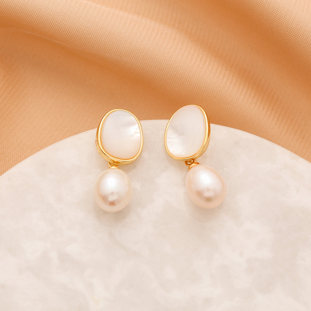 Gloria - 18K Fancy Natural Pearl & Mother-of-Pearl Drop Earrings