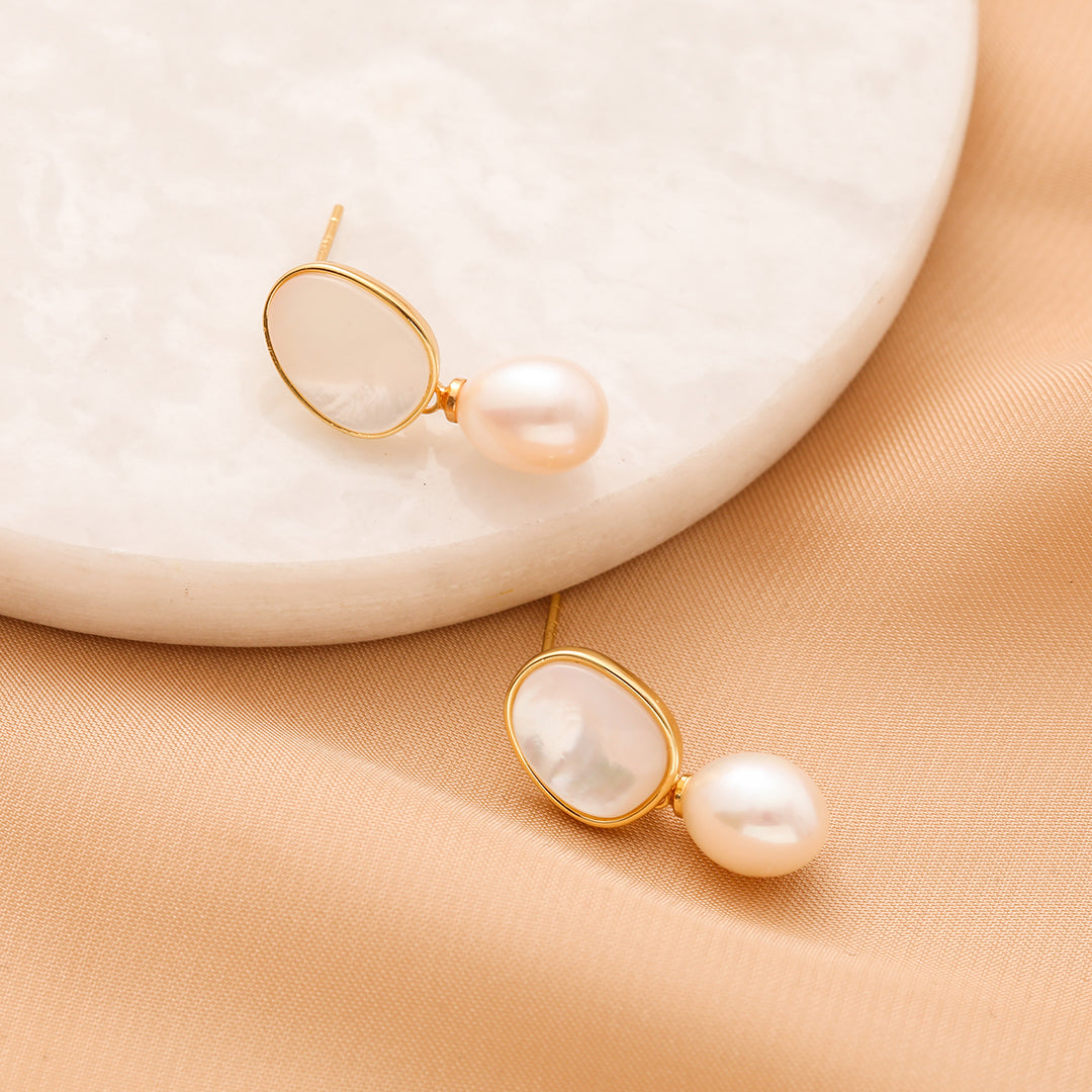 Gloria - 18K Fancy Natural Pearl & Mother-of-Pearl Drop Earrings