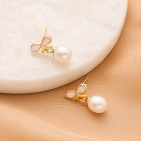 Abeille - 18K Cute Shiny Natural Pearl Drop Earrings