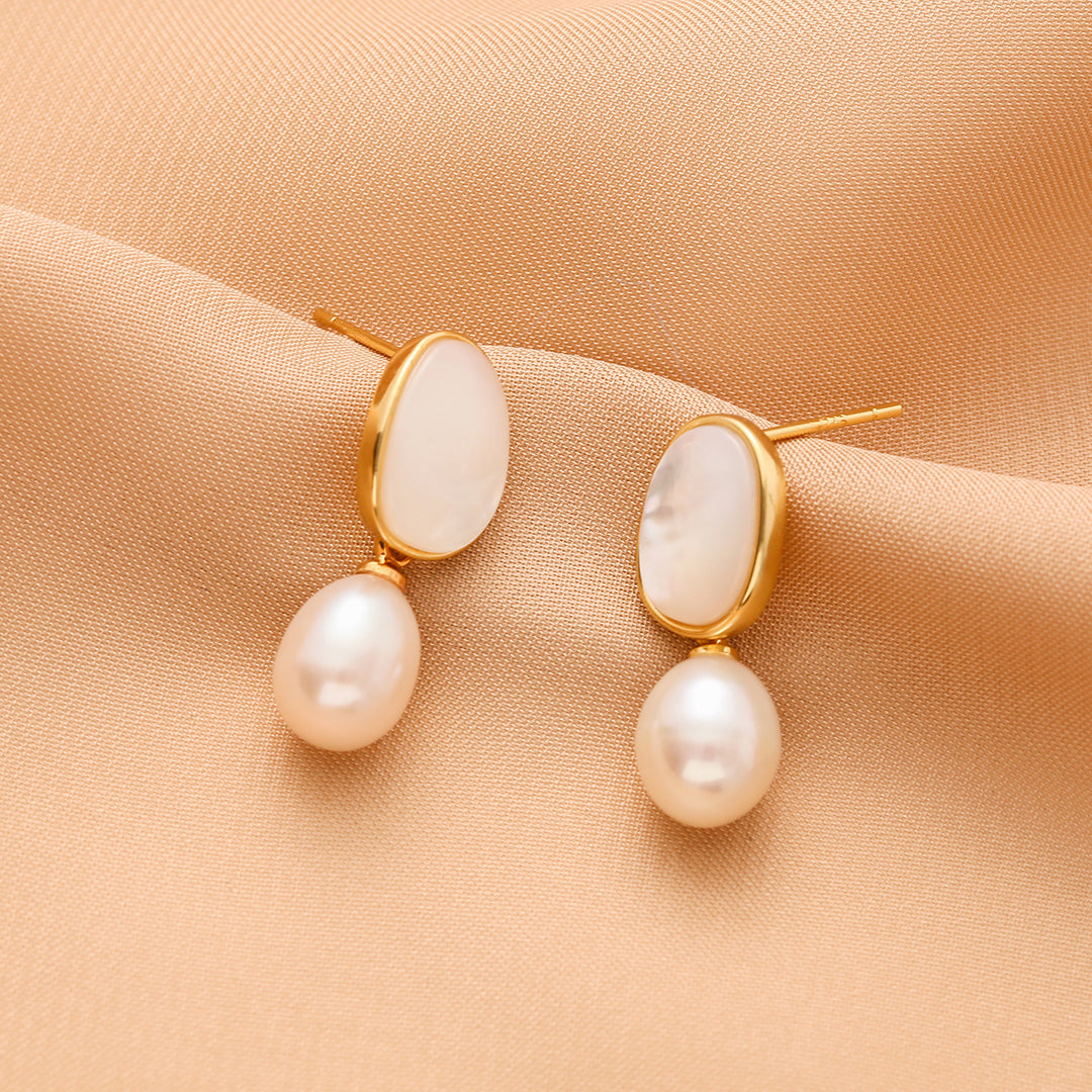 Gloria - 18K Fancy Natural Pearl & Mother-of-Pearl Drop Earrings