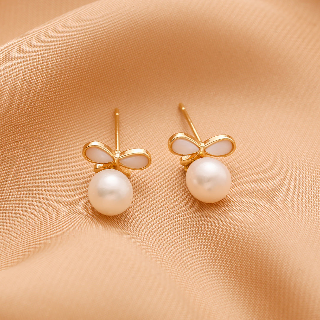 Abeille - 18K Cute Shiny Natural Pearl Drop Earrings