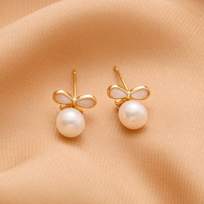 Abeille - 18K Cute Shiny Natural Pearl Drop Earrings