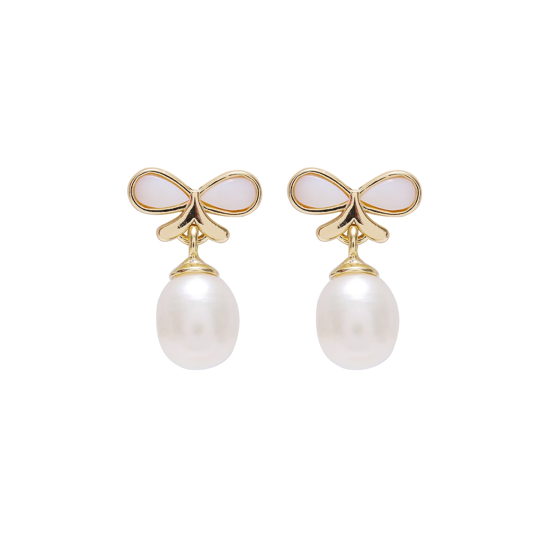 Abeille - 18K Cute Shiny Natural Pearl Drop Earrings